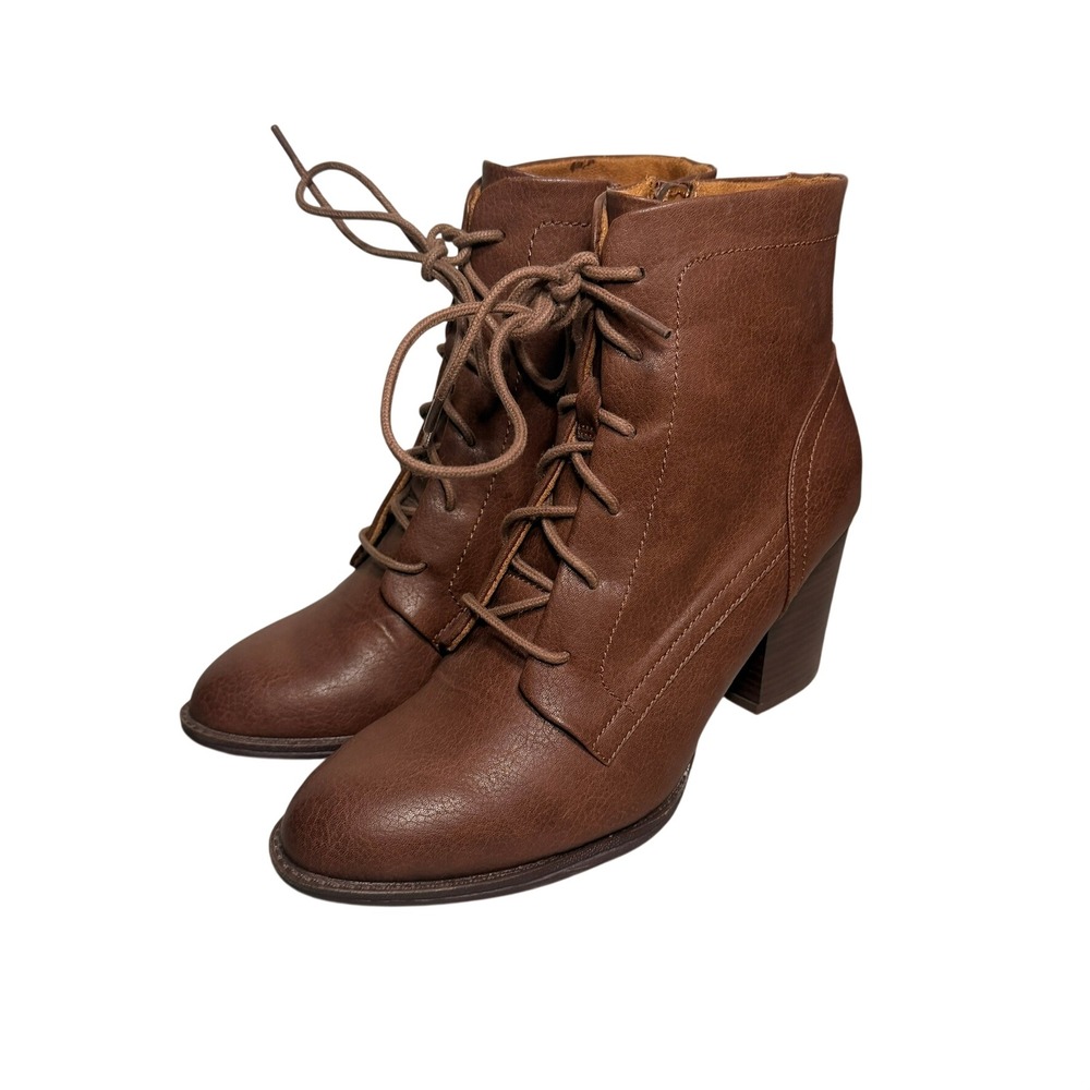 Euro Soft Shawna Lace Up Ankle Boots 8.5 Women Brown Block Heel